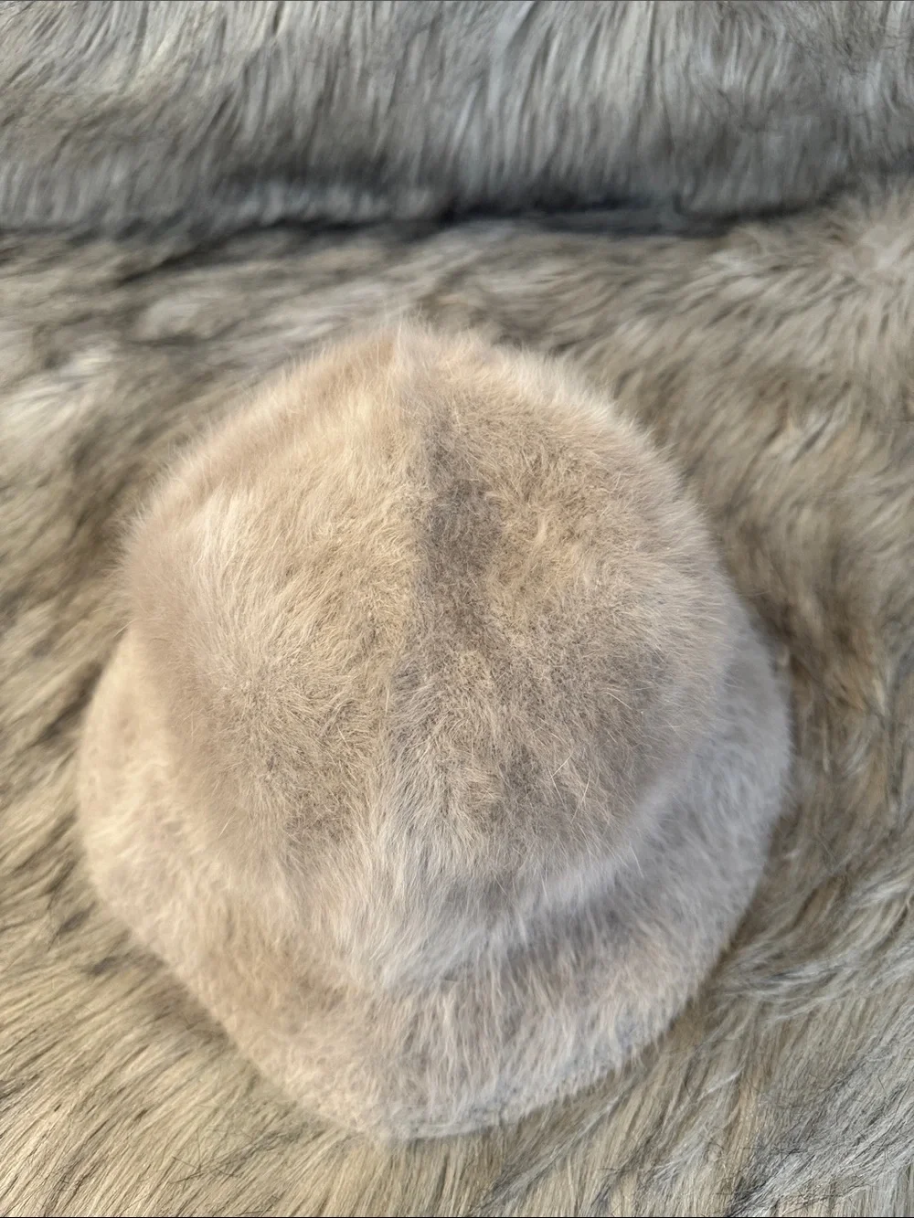 Kangol Kids Faux Fur Bucket Hat with Feather Accent - Light Taupe